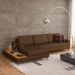 Sofá 6 Lugares Loft com Chaise Esquerdo e Deck de Apoio Linho Marrom 322 cm