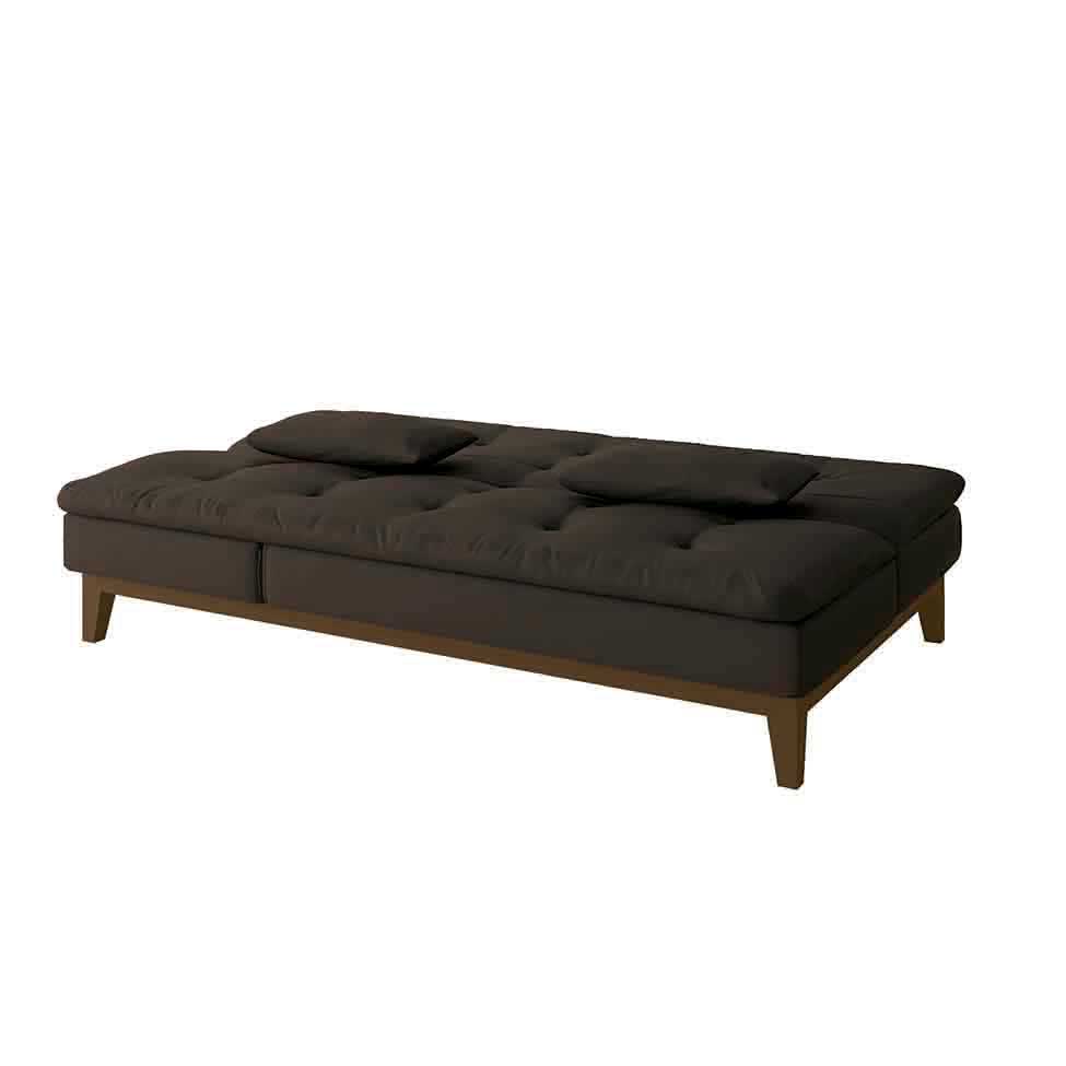 Sofá-Cama 3 Lugares Casal Amanda com Pés de Madeira Café