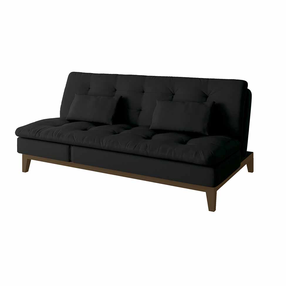 Sofá-Cama 3 Lugares Casal Amanda com Pés de Madeira Preto