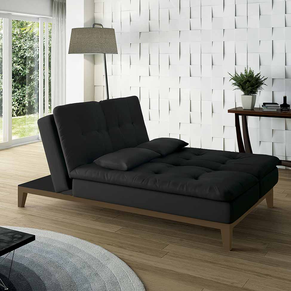 Sofá-Cama 3 Lugares Casal Amanda com Pés de Madeira Preto