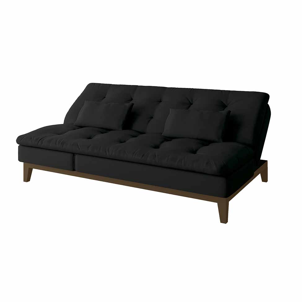 Sofá-Cama 3 Lugares Casal Amanda com Pés de Madeira Preto