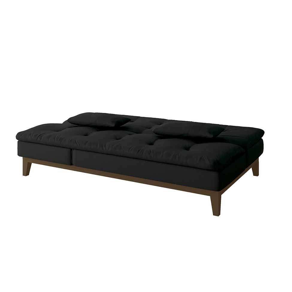 Sofá-Cama 3 Lugares Casal Amanda com Pés de Madeira Preto