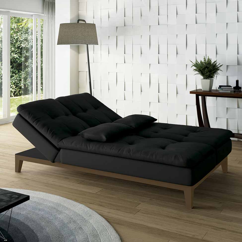 Sofá-Cama 3 Lugares Casal Amanda com Pés de Madeira Preto