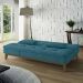Sofá-Cama 3 Lugares Casal Amanda com Pés de Madeira Suede Azul