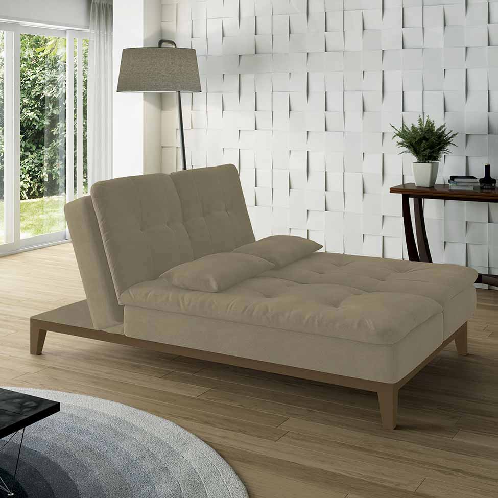 Sofá-Cama 3 Lugares Casal Amanda com Pés de Madeira Suede Bege