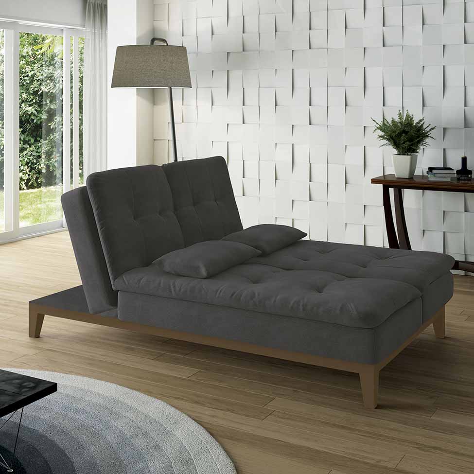 Sofá-Cama 3 Lugares Casal Amanda com Pés de Madeira Suede Cinza