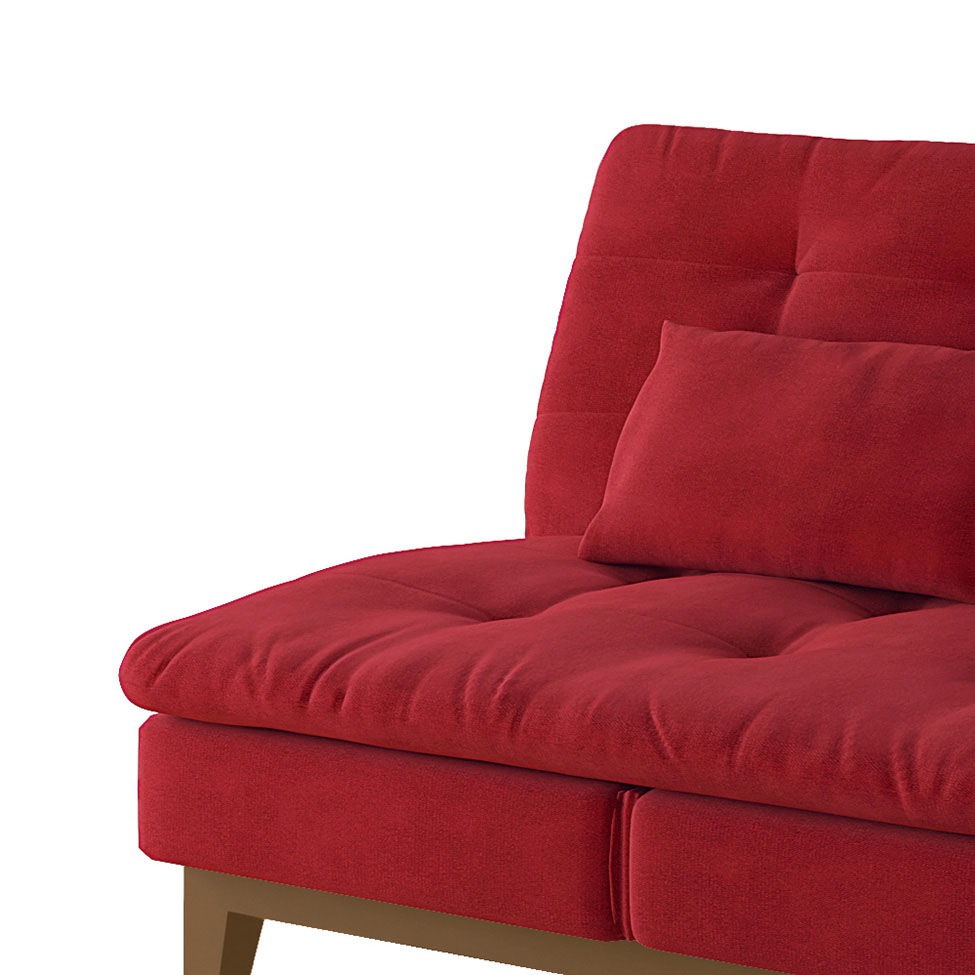 Sofá-Cama 3 Lugares Casal Amanda com Pés de Madeira Suede Vermelho