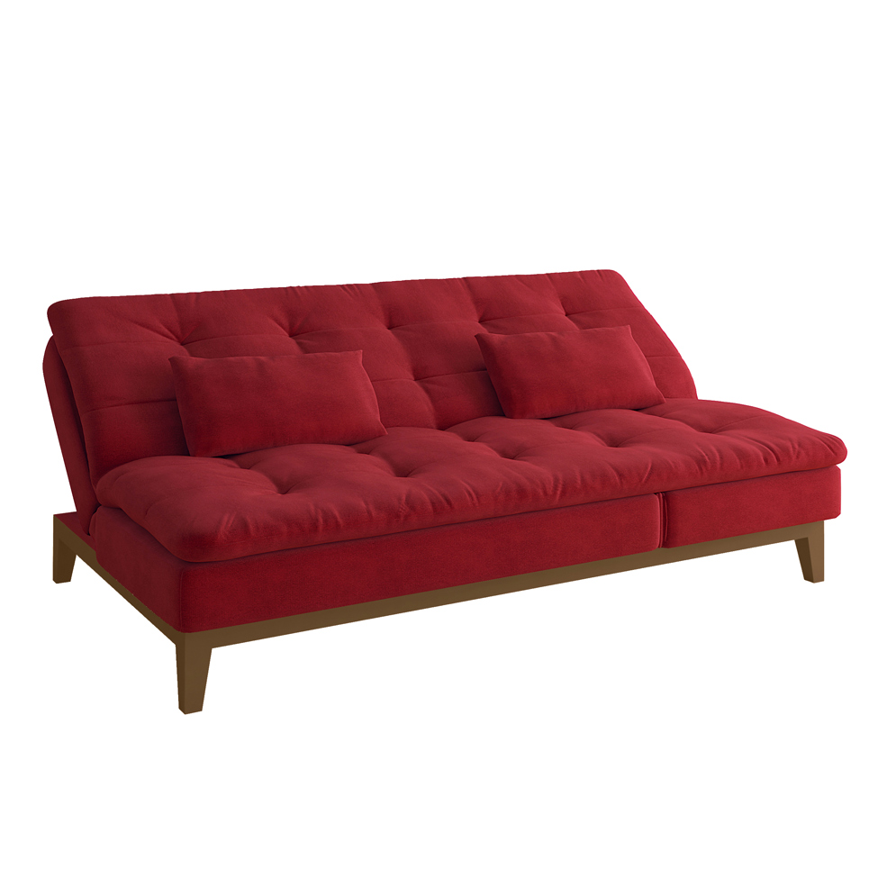 Sofá-Cama 3 Lugares Casal Amanda com Pés de Madeira Suede Vermelho