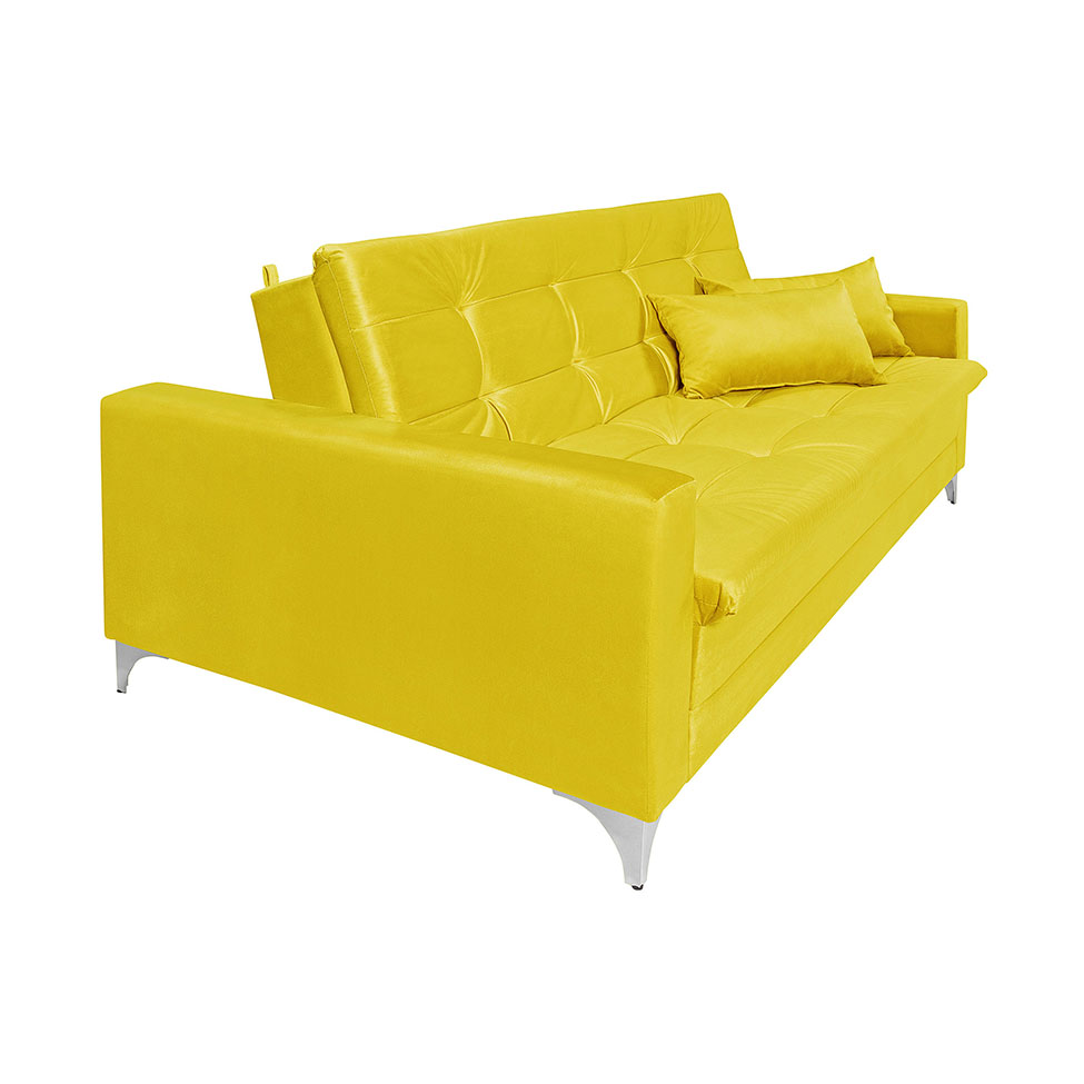 Sofá-Cama 3 Lugares Casal Facility Veludo Amarelo
