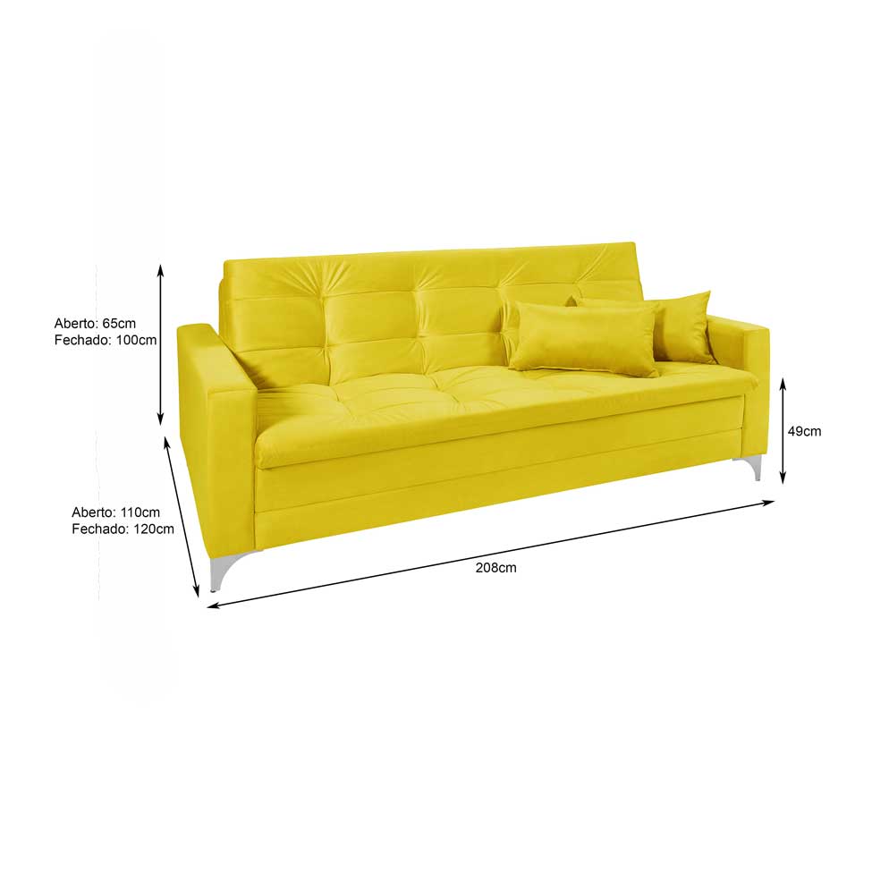 Sofá-Cama 3 Lugares Casal Facility Veludo Amarelo