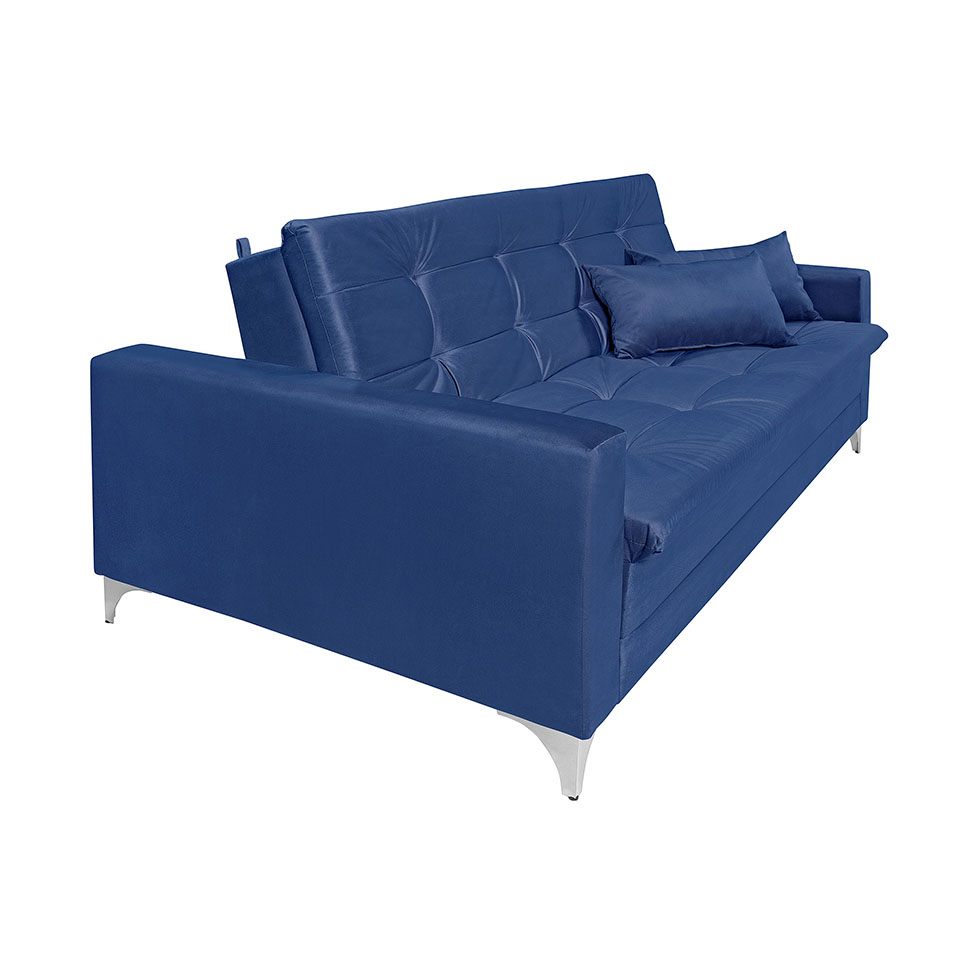 Sofá-Cama 3 Lugares Casal Facility Veludo Azul Marinho