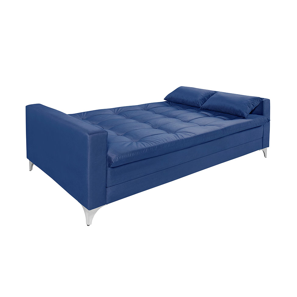 Sofá-Cama 3 Lugares Casal Facility Veludo Azul Marinho