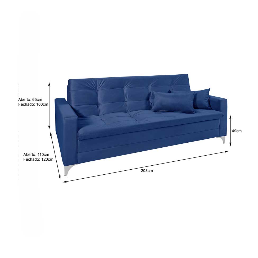 Sofá-Cama 3 Lugares Casal Facility Veludo Azul Marinho