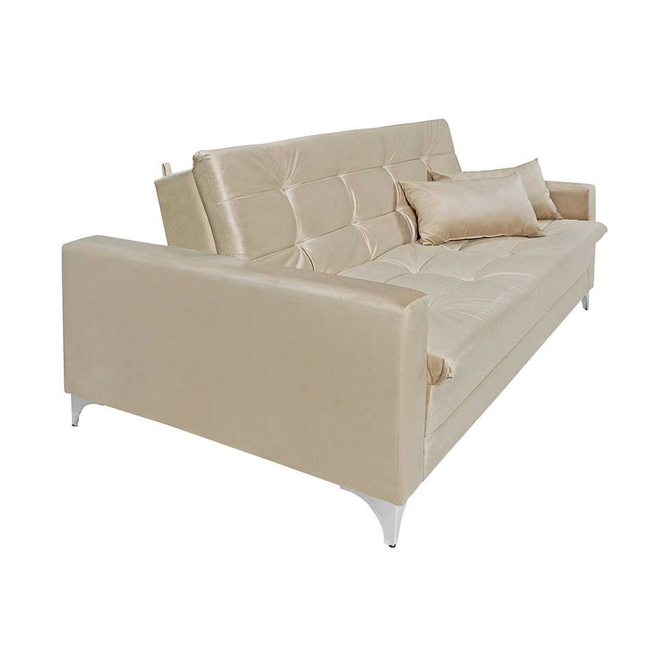 Sofá-Cama 3 Lugares Casal Facility Veludo Bege