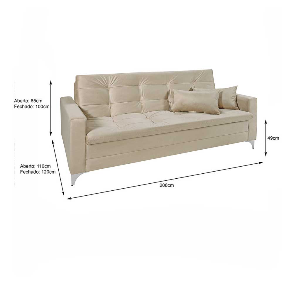 Sofá-Cama 3 Lugares Casal Facility Veludo Bege