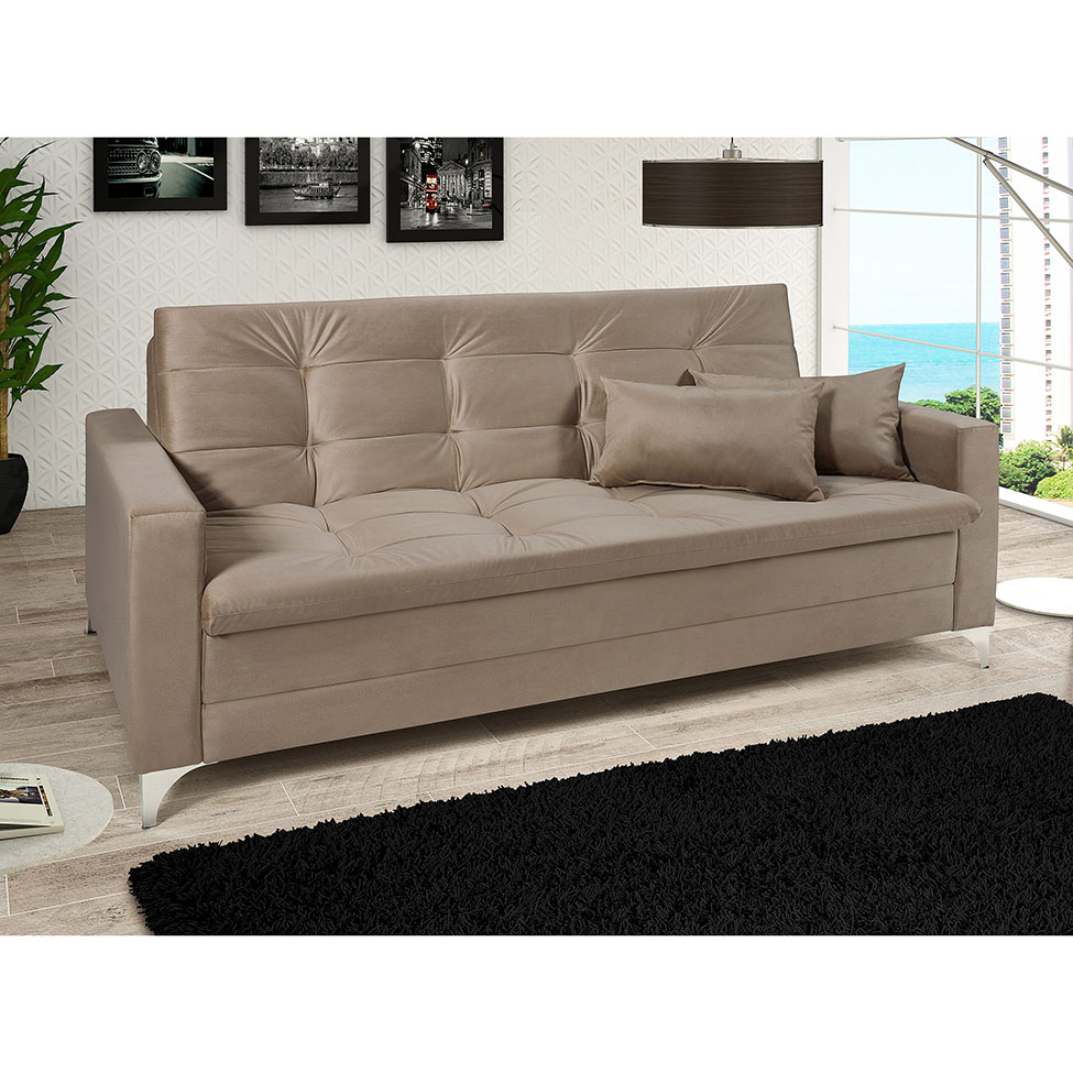 Sofá-Cama 3 Lugares Casal Facility Veludo Chocolate