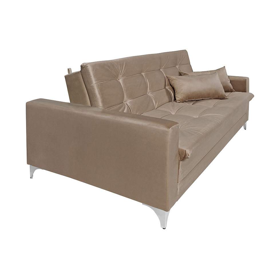 Sofá-Cama 3 Lugares Casal Facility Veludo Chocolate