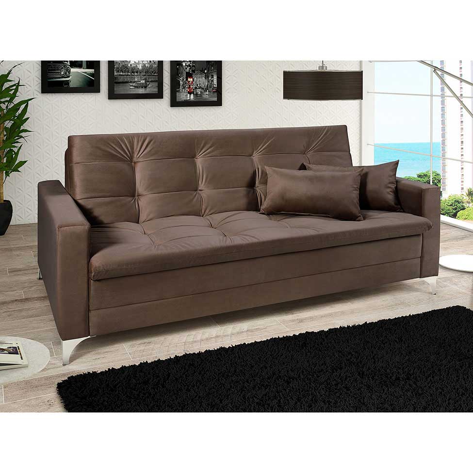 Sofá-Cama 3 Lugares Casal Facility Veludo Marrom