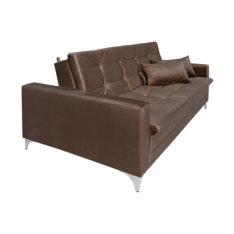 Sofá-Cama 3 Lugares Casal Facility Veludo Marrom