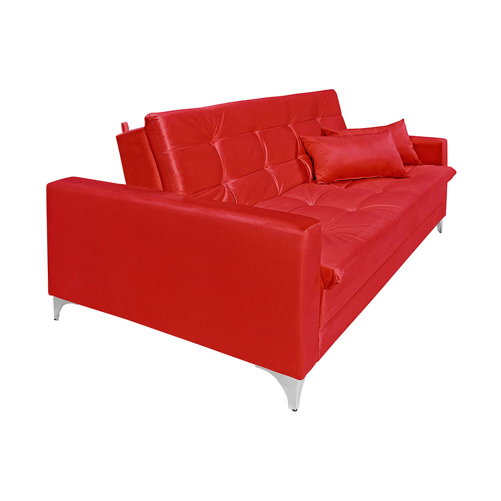 Sofá-Cama 3 Lugares Casal Facility Veludo Vermelho