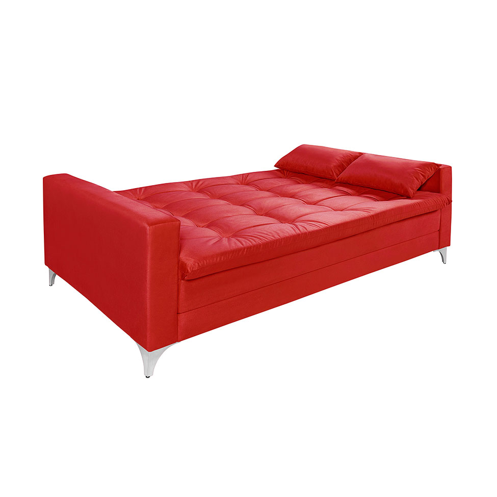 Sofá-Cama 3 Lugares Casal Facility Veludo Vermelho