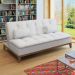 Sofá-Cama 3 Lugares Casal Premium Base e Pés de Madeira Branco