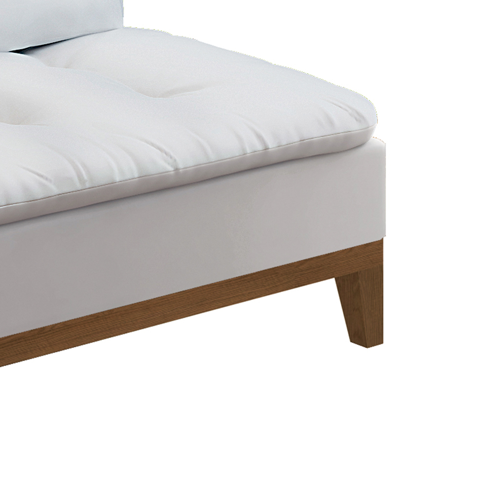 Sofá-Cama 3 Lugares Casal Premium Base e Pés de Madeira Branco