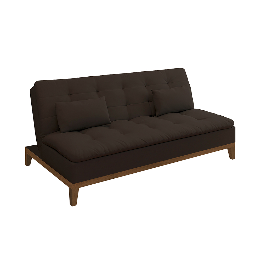 Sofá-Cama 3 Lugares Casal Premium Base e Pés de Madeira Café