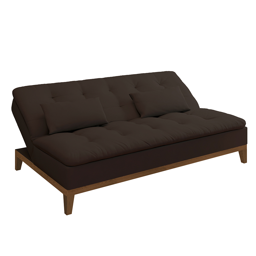 Sofá-Cama 3 Lugares Casal Premium Base e Pés de Madeira Café