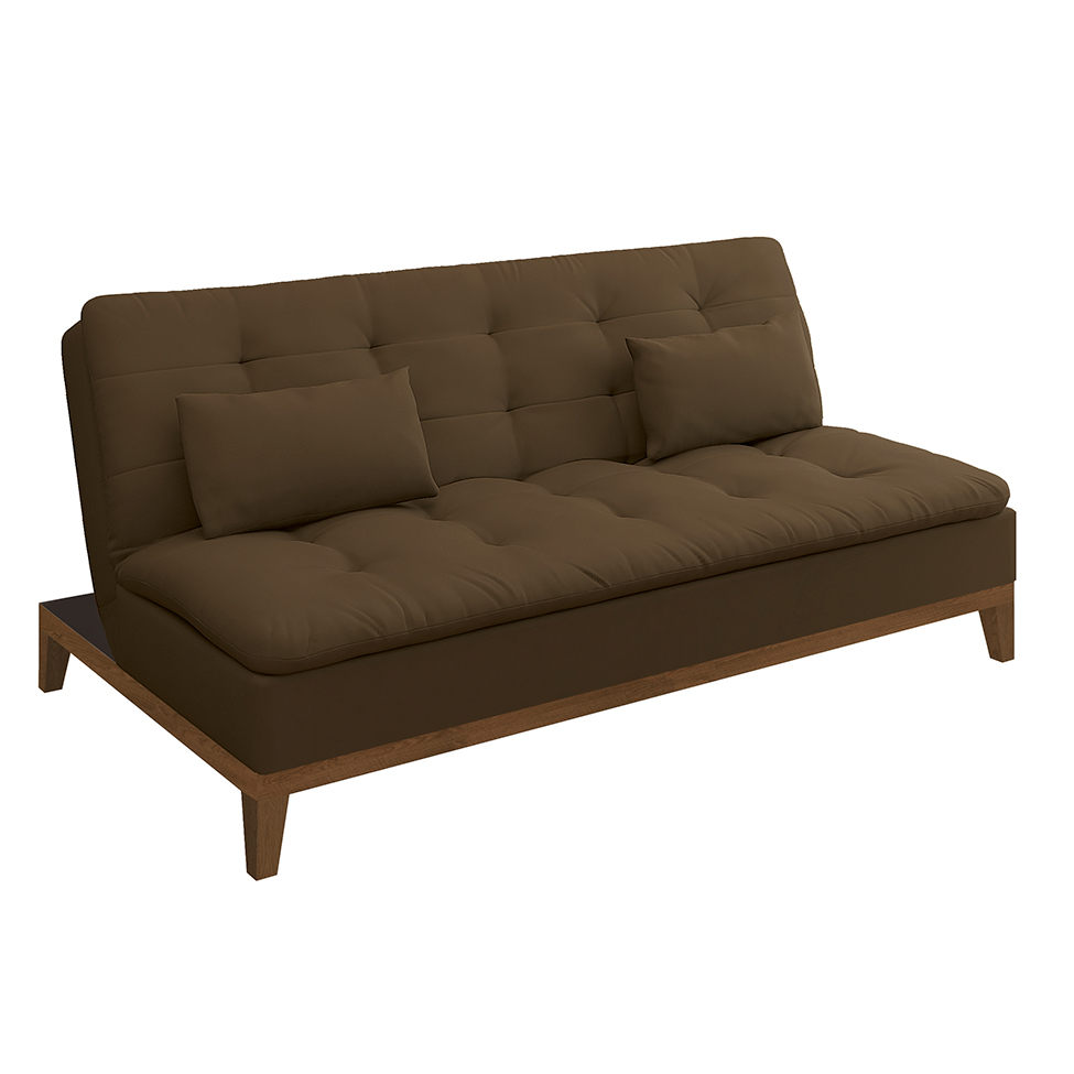Sofá-Cama 3 Lugares Casal Premium Base e Pés de Madeira Marrom