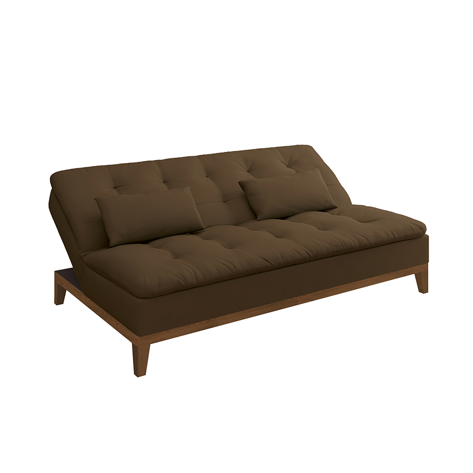 Sofá-Cama 3 Lugares Casal Premium Base e Pés de Madeira Marrom