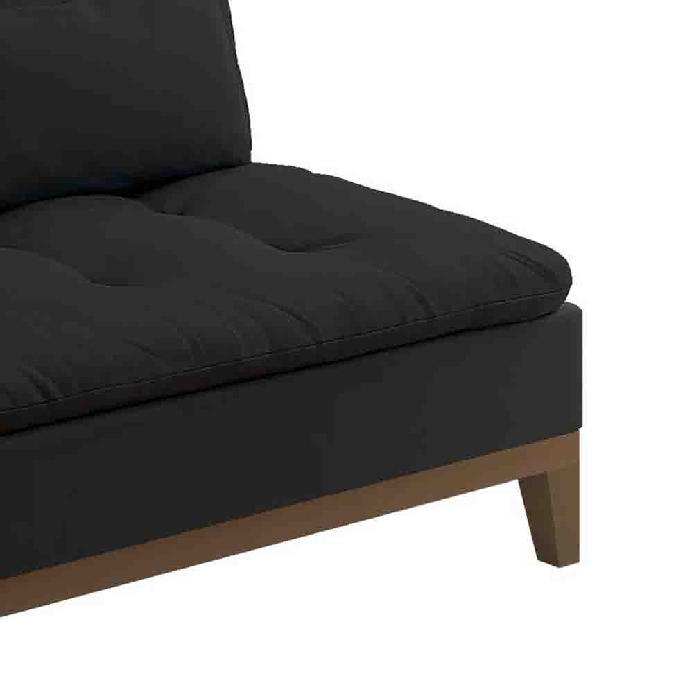 Sofá-Cama 3 Lugares Casal Premium Base e Pés de Madeira Preto