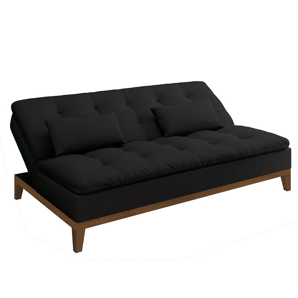 Sofá-Cama 3 Lugares Casal Premium Base e Pés de Madeira Preto