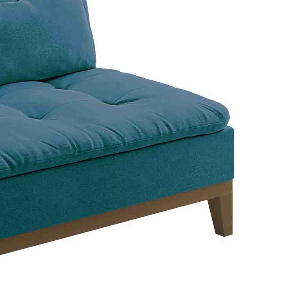 Sofá-Cama 3 Lugares Casal Premium Base e Pés de Madeira Suede Azul