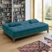 Sofá-Cama 3 Lugares Casal Premium Base e Pés de Madeira Suede Azul