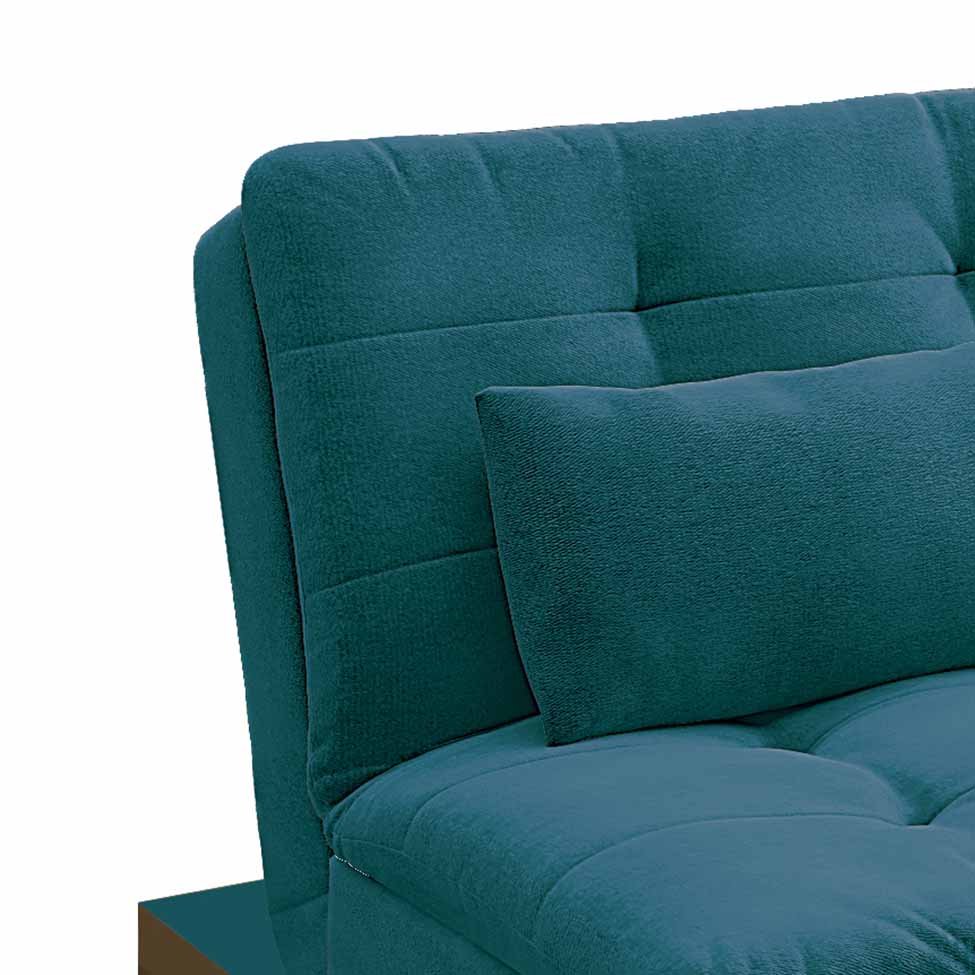 Sofá-Cama 3 Lugares Casal Premium Base e Pés de Madeira Suede Azul