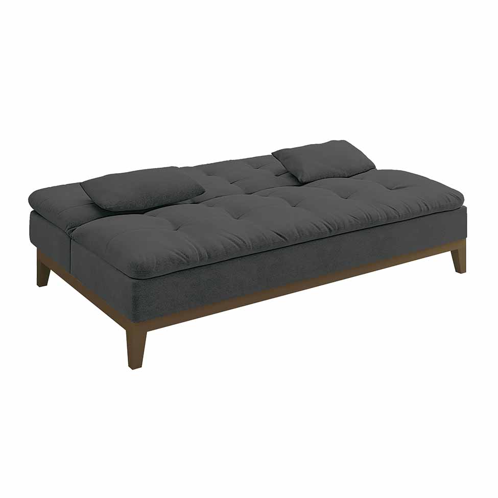 Sofá-Cama 3 Lugares Casal Premium Base e Pés de Madeira Suede Cinza