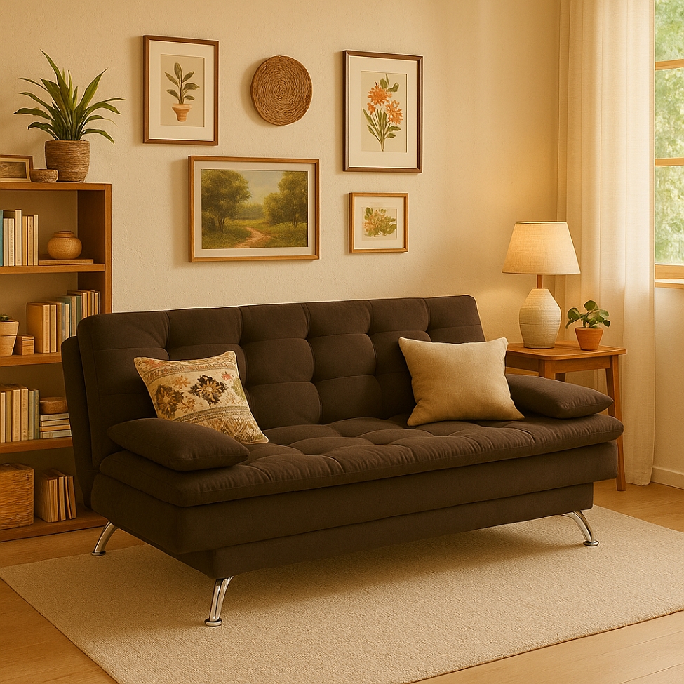 Sofá-Cama 3 Lugares Casal Premium II Suede Café