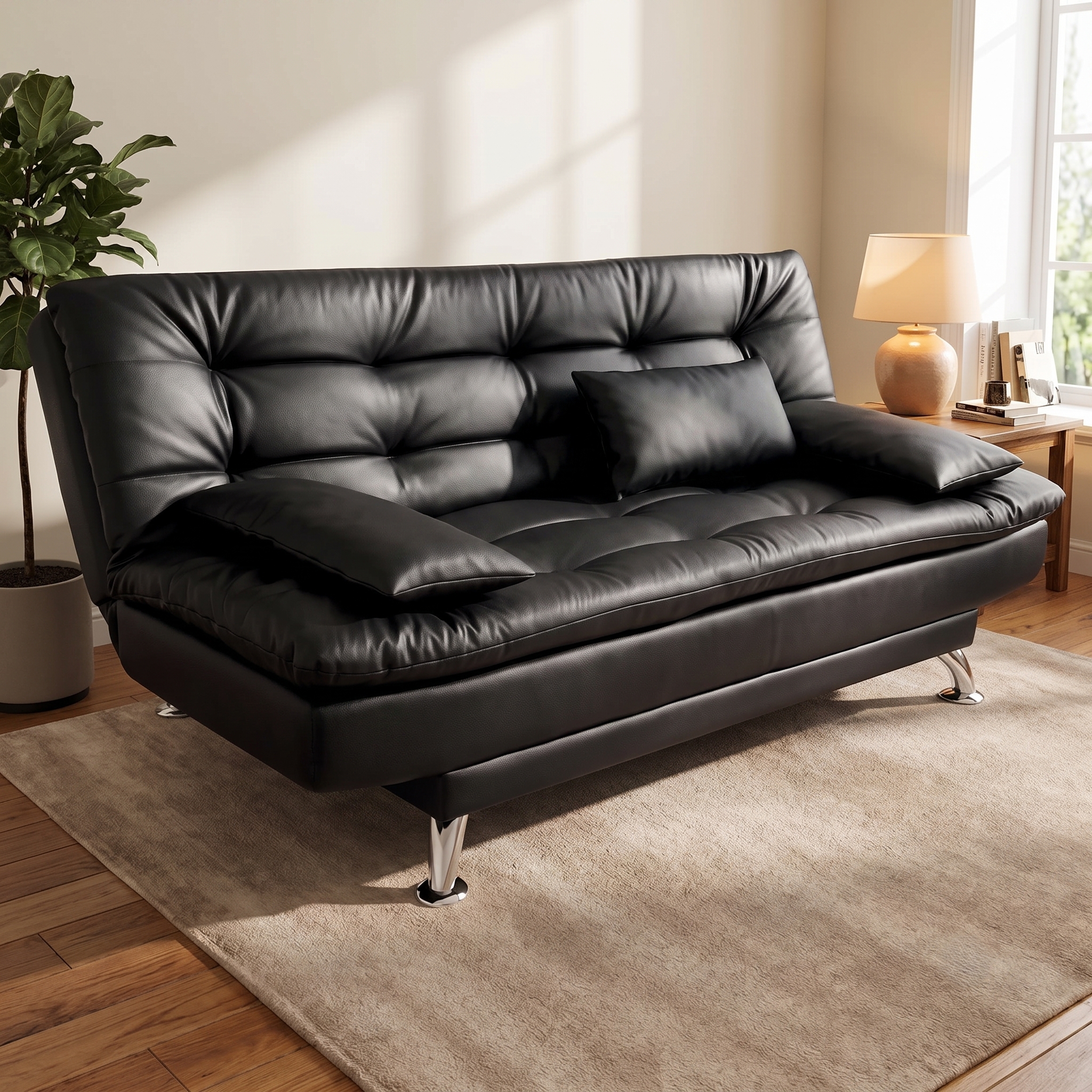 Sofá-Cama 3 Lugares Casal Premium Preto