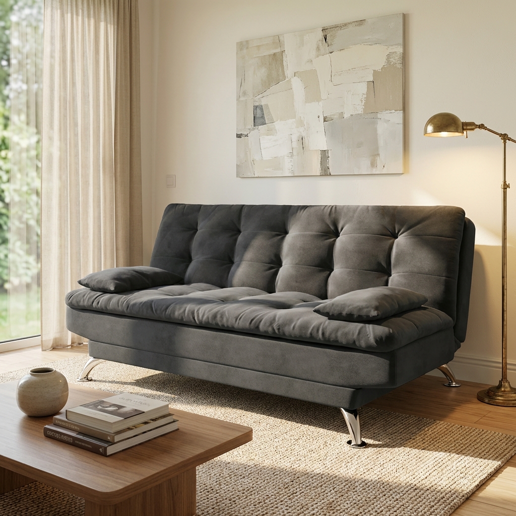 Sofá-Cama 3 Lugares Casal Premium Suede Cinza