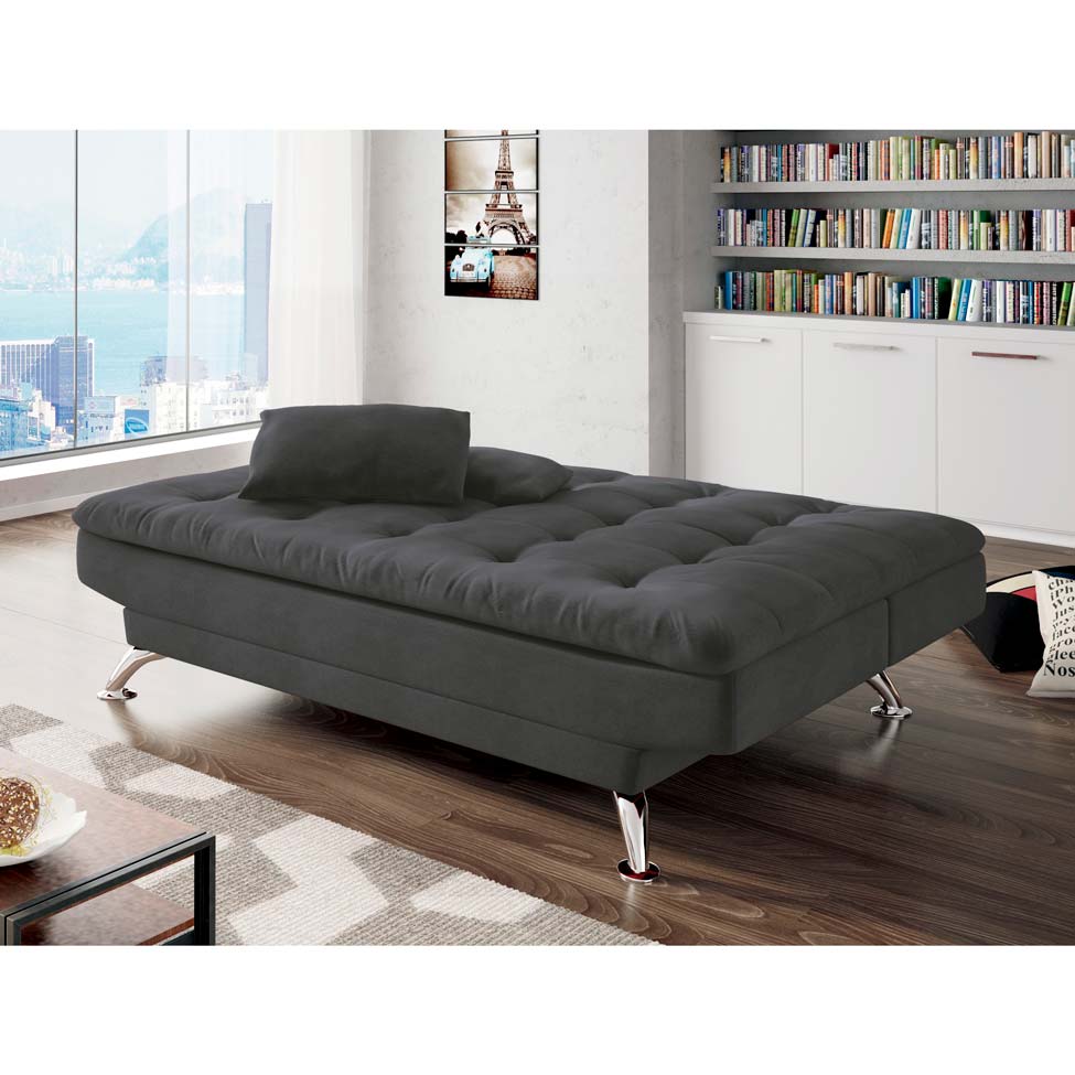 Sofá-Cama 3 Lugares Casal Premium Suede Cinza