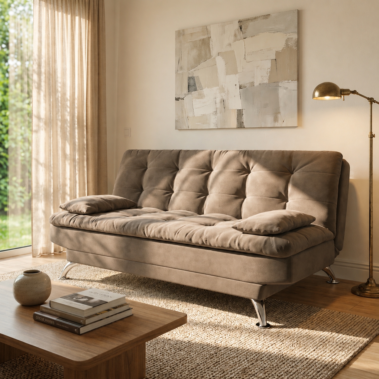 Sofá-Cama 3 Lugares Casal Premium Suede Marrom
