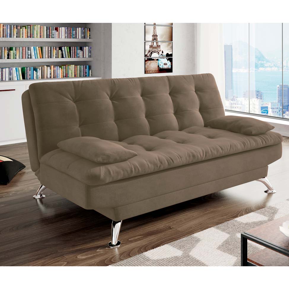 Sofá-Cama 3 Lugares Casal Premium Suede Marrom