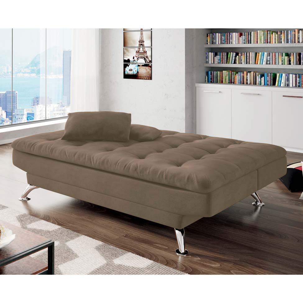 Sofá-Cama 3 Lugares Casal Premium Suede Marrom