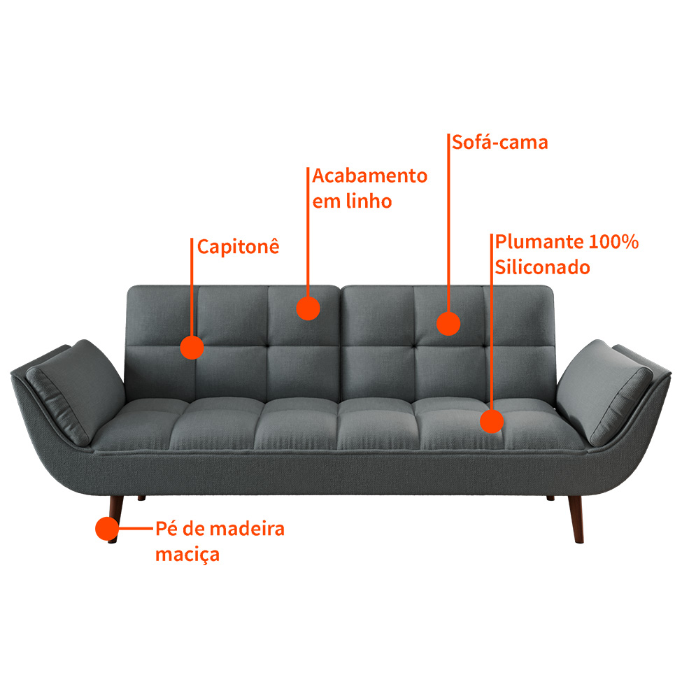 Sofá-Cama Bennet Linho Cinza