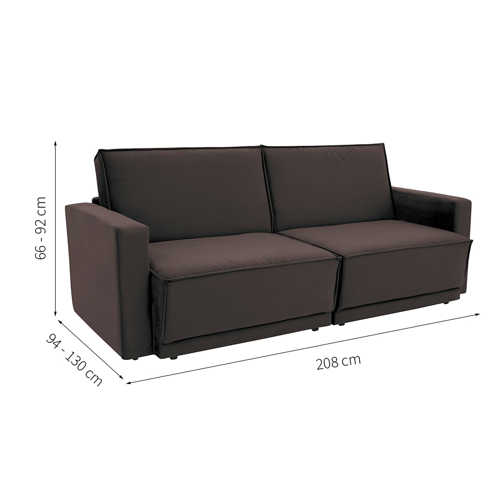 Sofá-Cama Casal  3 Lugares Retrátil Sem Caixa Aspen Suede Café