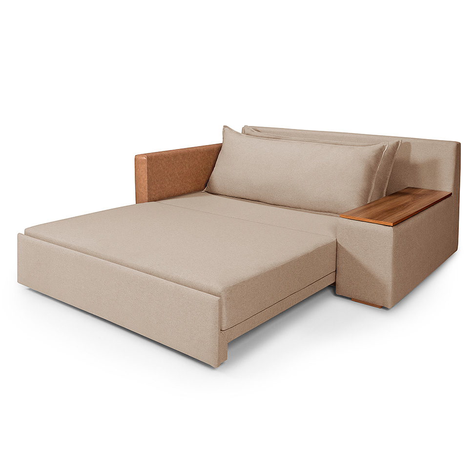 Sofá-Cama Casal 2 Lugares com Baú Lateral Panamá Linho Chocolate