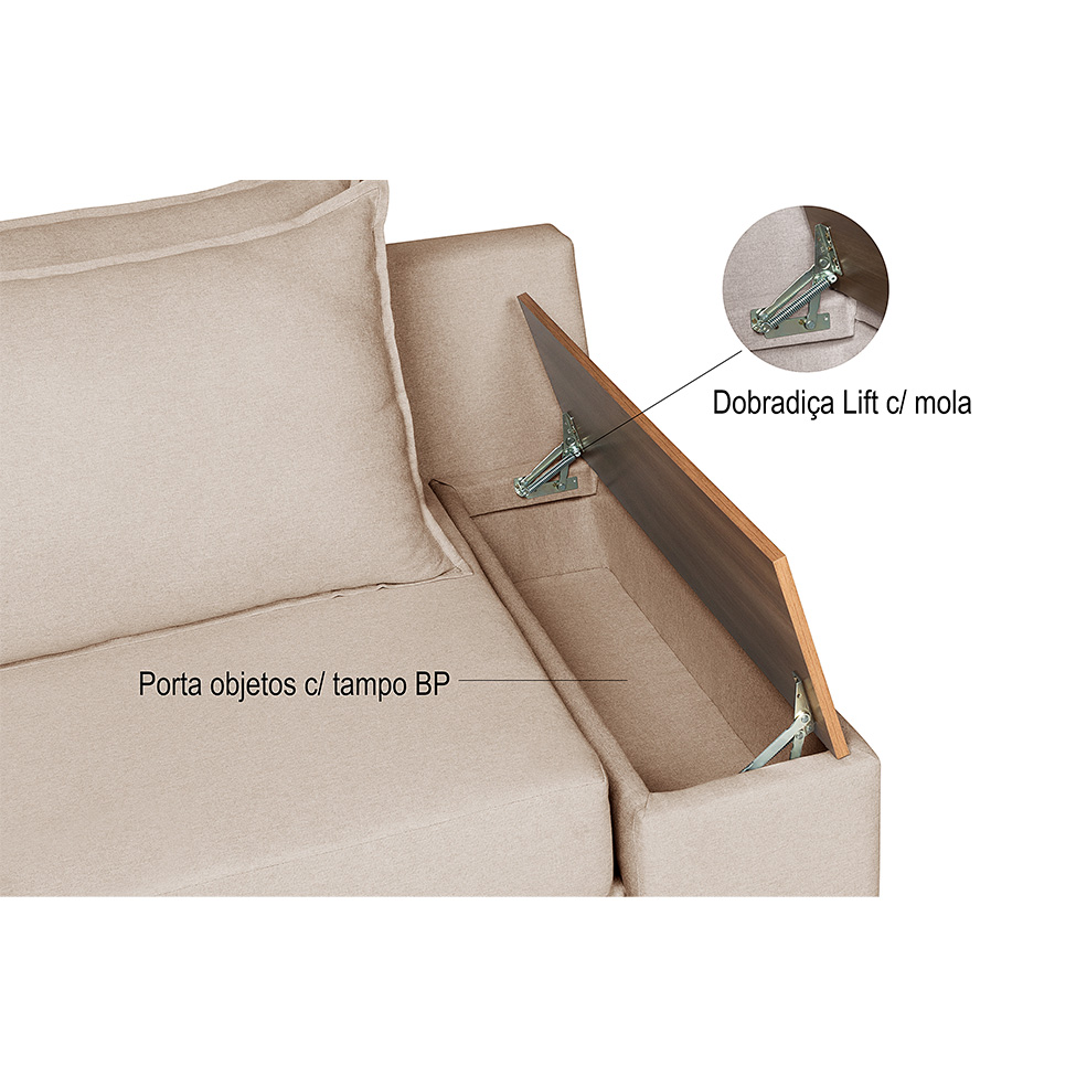 Sofá-Cama Casal 2 Lugares com Baú Lateral Panamá Linho Chocolate