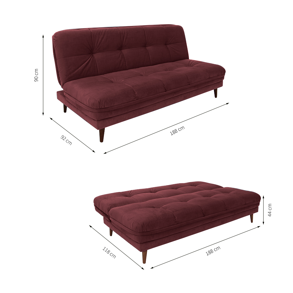 Sofá-Cama Casal 3 Lugares Anitta Suede Vinho