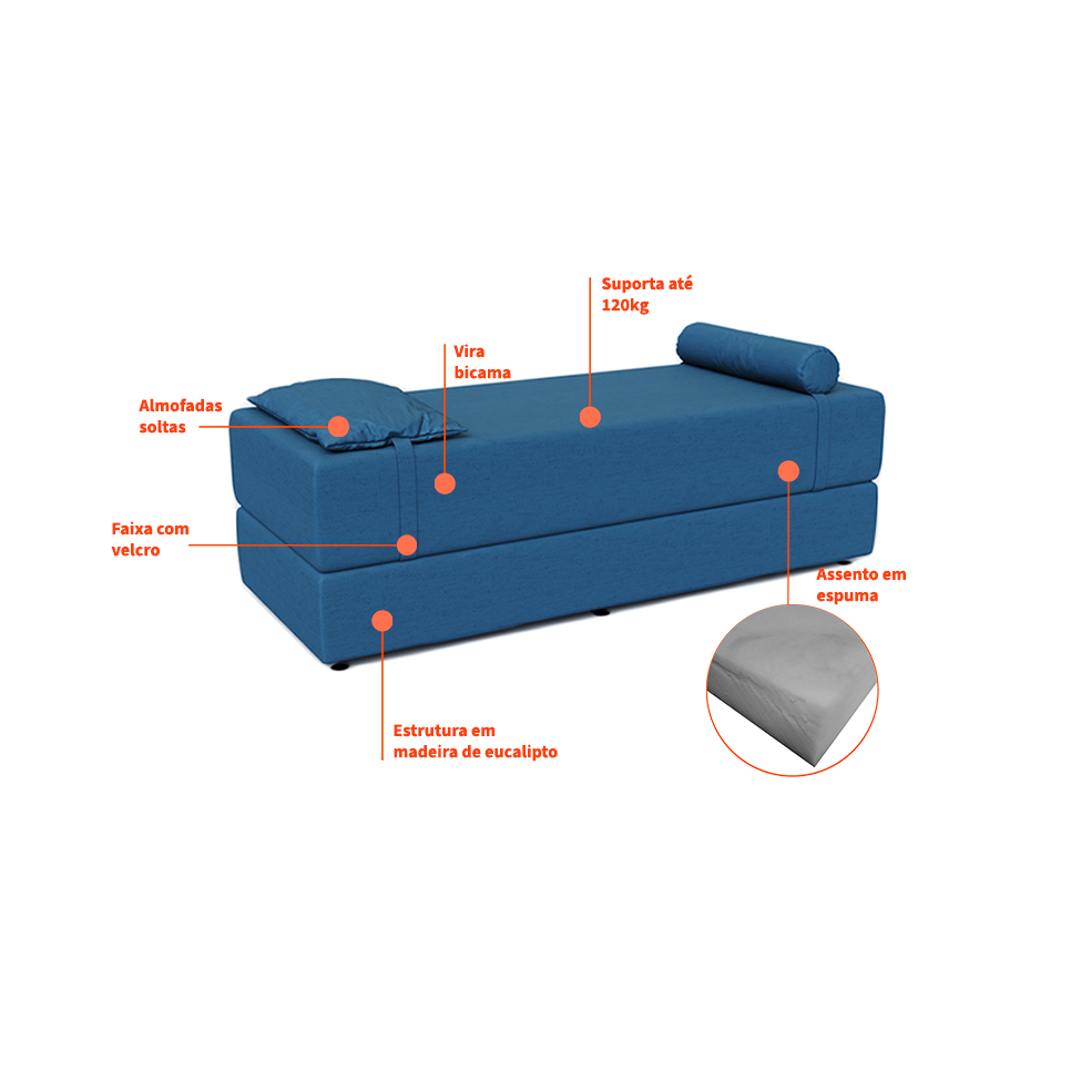 Sofá-Cama Casal 3 Lugares Cecília Linho Azul Marinho